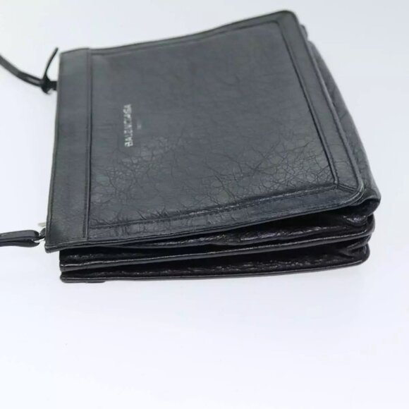 BALENCIAGA Navy Pochette Shoulder Bag Leather Black - Picture 13 of 15